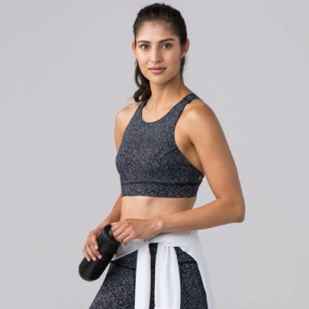 Lululemon Fast & Free Nulux Sports Bra Soundwave Alpine White Black 12